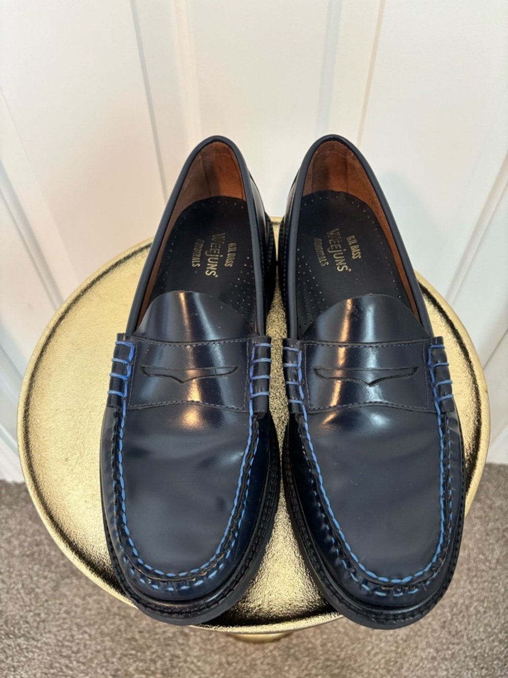 G.H. Bass Classic Men's Penny Loafers in Black with Blue Stitching
